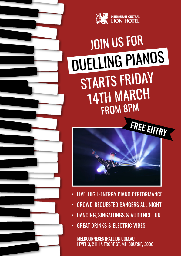 Duelling Pianos event at Melbourne Central Lion